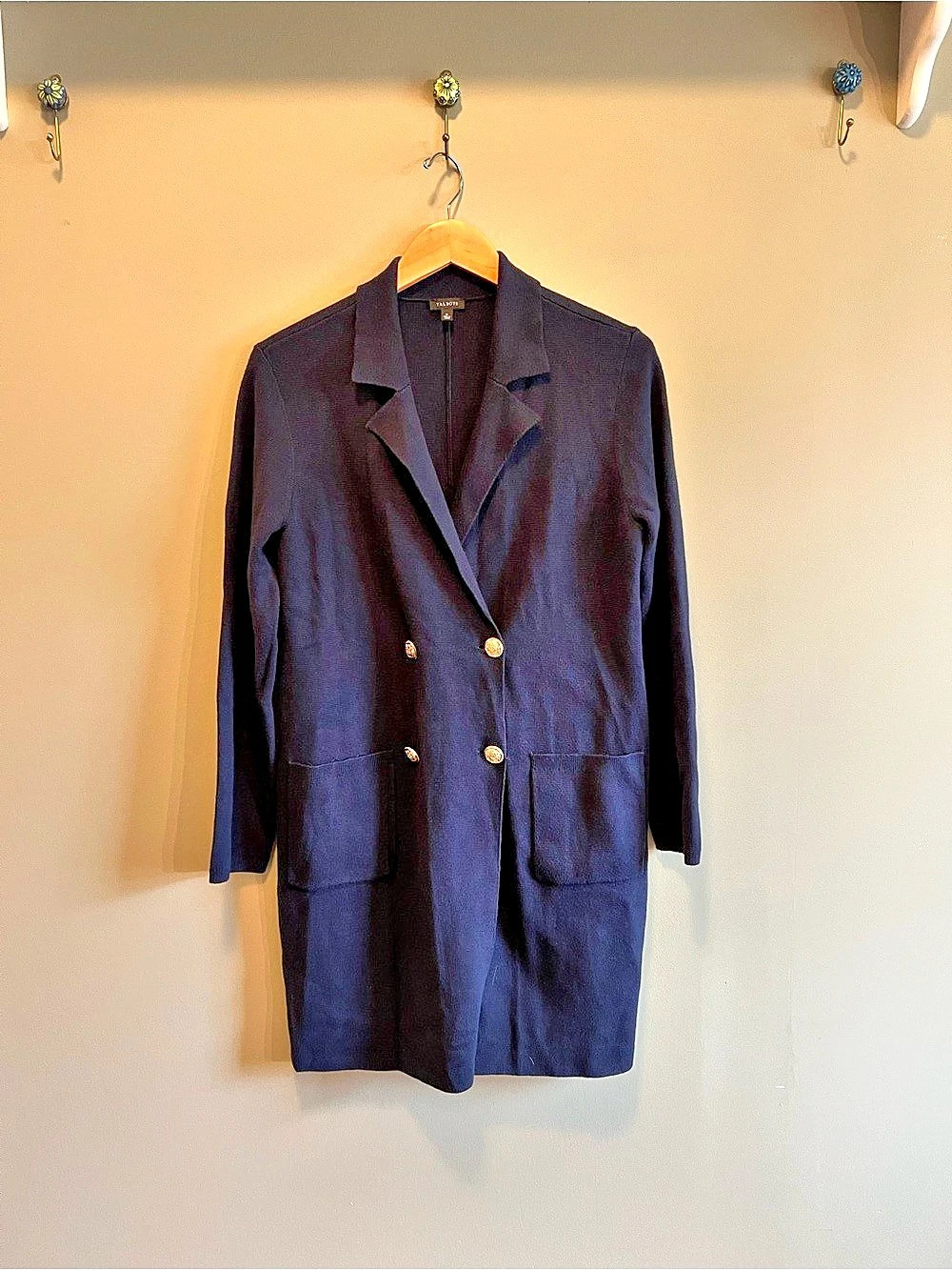 Talbots Double-Breasted Light Knit Blazer in Navy Blue Size Medium Like New